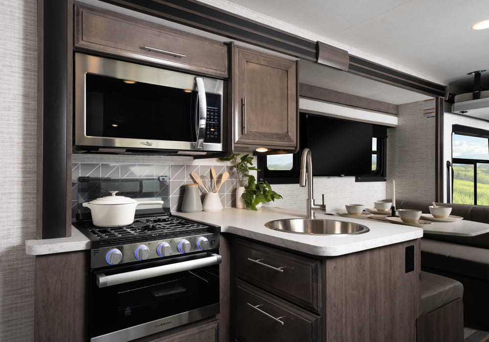 Entegra Coach Vision SE kitchen with cabinetry