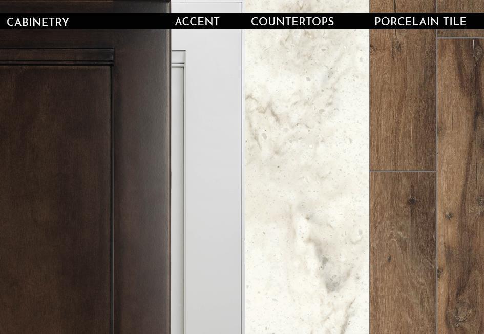 2023 Aspire - Auburn Glazed Maple with Linen Overhead Cabinets and Harvest Wheat Woodgrain Porcelain Tile Floor
