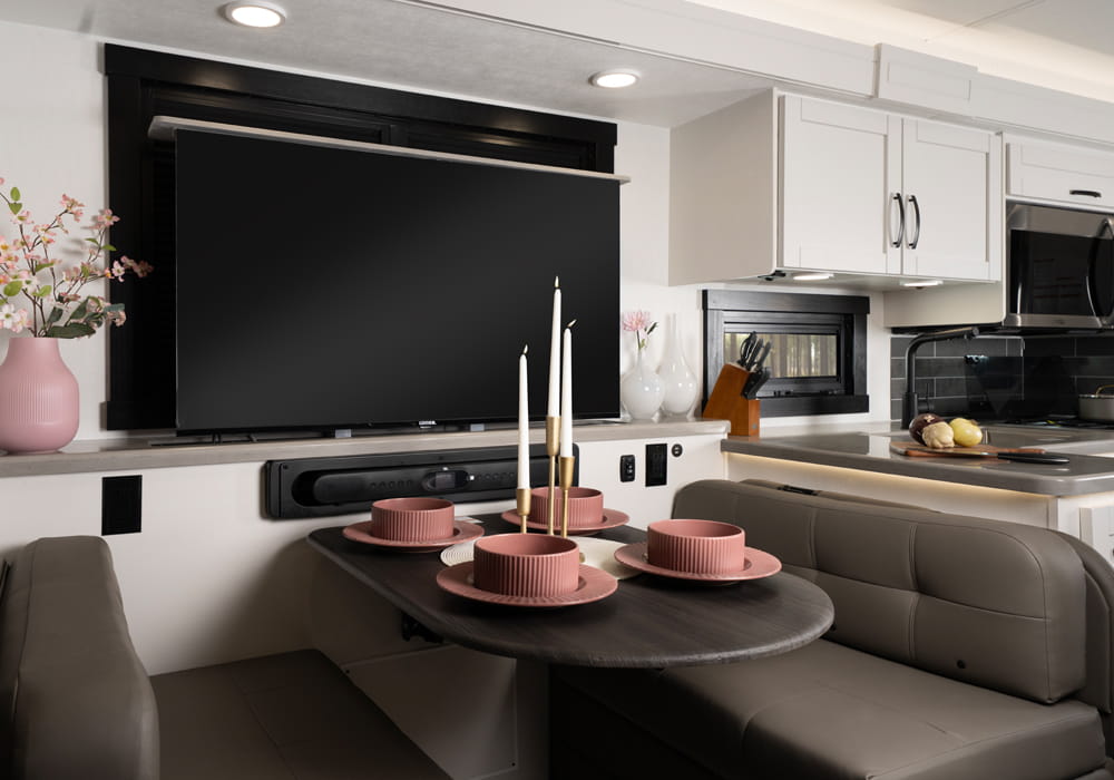 Entegra Coach Vision XL dinette with entertainment area