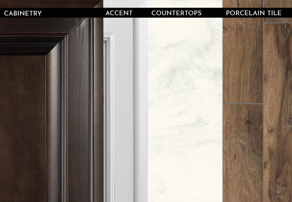 2023 Anthem - Auburn Glazed Maple with Linen Overhead Cabinets and Harvest Wheat Woodgrain Porcelain Floor Tile