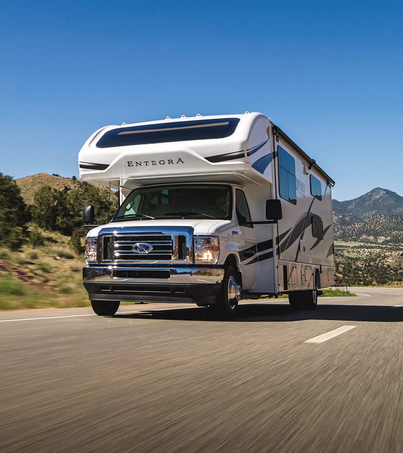 Entegra Coach Class C motorhome on road