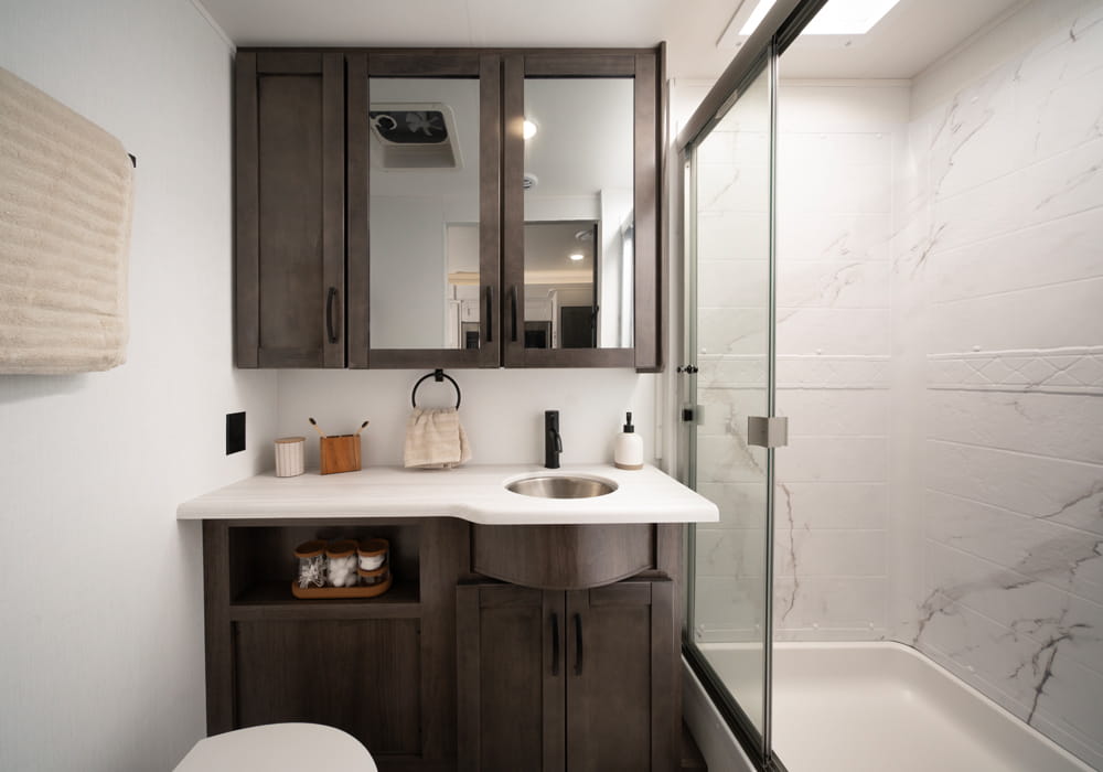 Entegra Coach Vision bathroom with vanity
