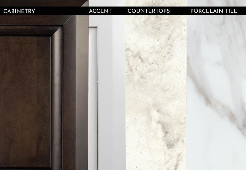 2023 Cornerstone - Auburn Glazed Maple with Linen Overhead Cabinets and Swiss Rhone Polished Porcelain Floor Tile