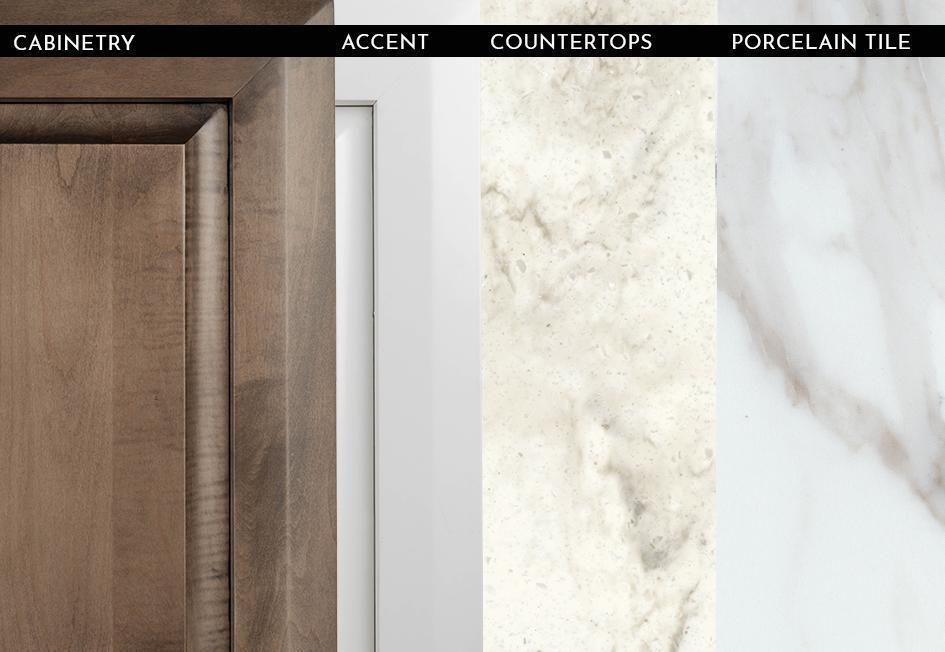 2023 Cornerstone - Almond Glazed Maple with Linen Overhead Cabinets and Swiss Rhone Polished Porcelain Floor Tile