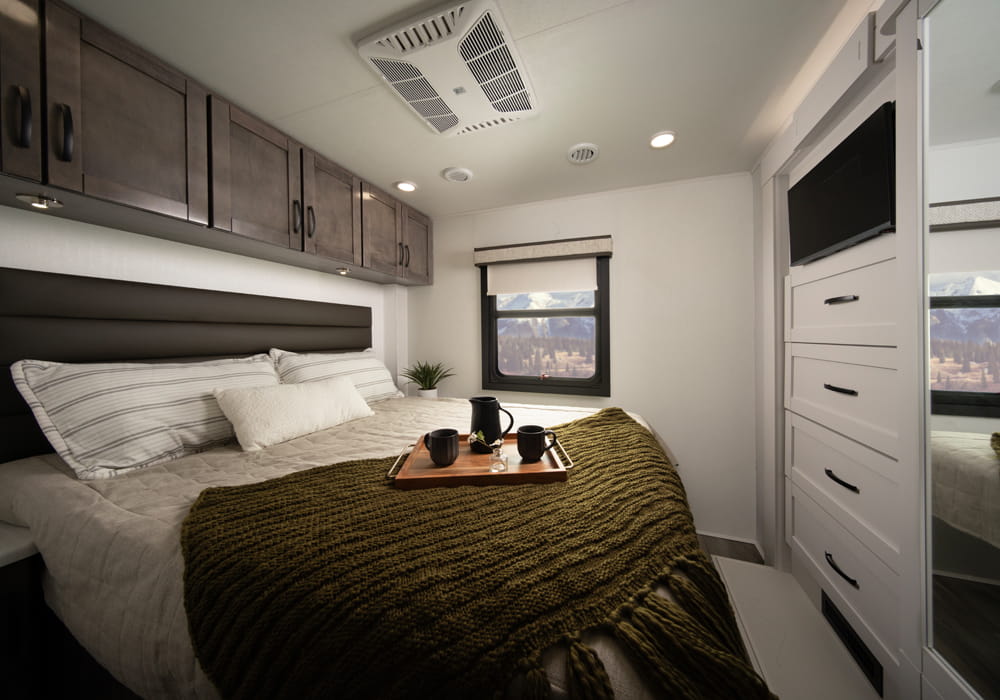 Entegra Coach Vision bedroom with bed