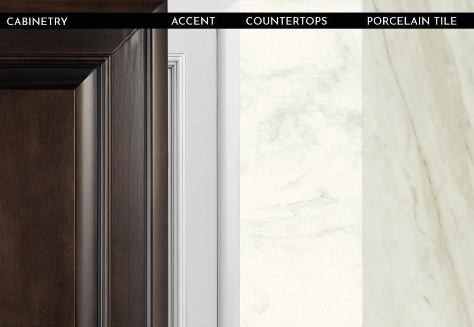 2023 Anthem - Auburn Glazed Maple with Linen Overhead Cabinets and Timeless White Polished Porcelain Floor Tile