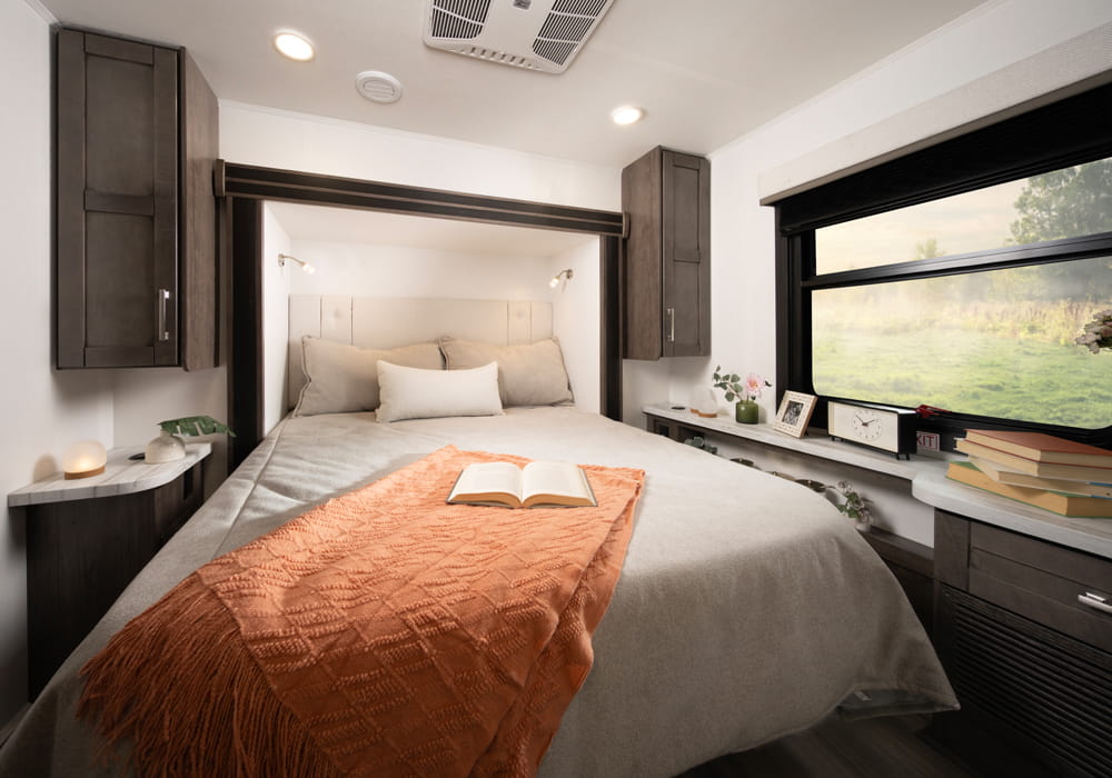Entegra Coach Odyssey bedroom with bed