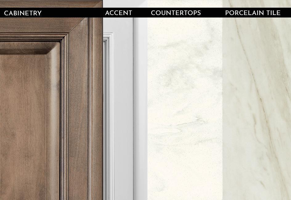 2023 Anthem - Almond Glazed Maple with Linen Overhead Cabinets and Timeless White Polished Porcelain Floor Tile