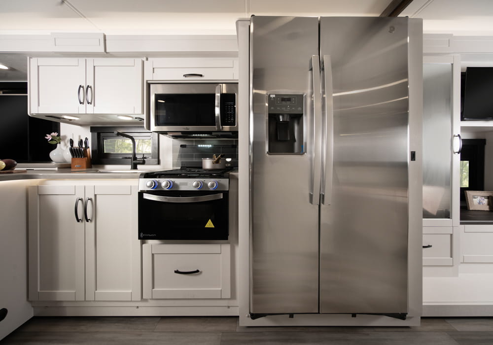 Entegra Coach Vision XL kitchen with refrigerator