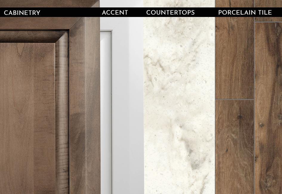 2023 Cornerstone - Almond Glazed Maple with Linen Overhead Cabinets and Harvest Wheat Woodgrain Porcelain Floor Tile