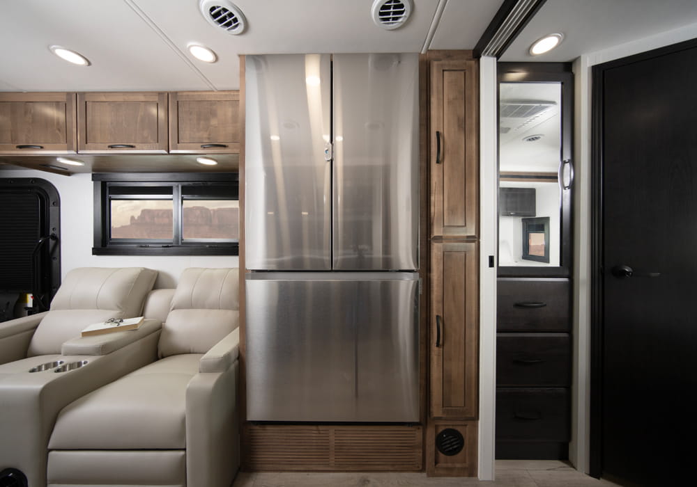 Entegra Coach kitchen with refrigerator