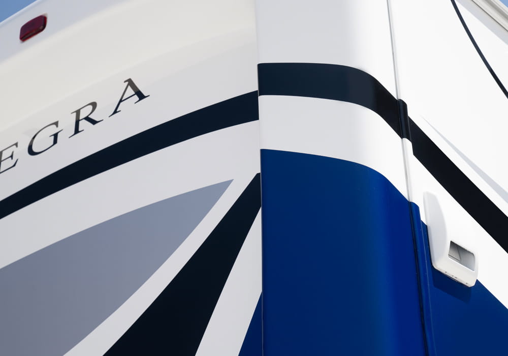 Entegra Coach Emblem exterior paint and graphics detail