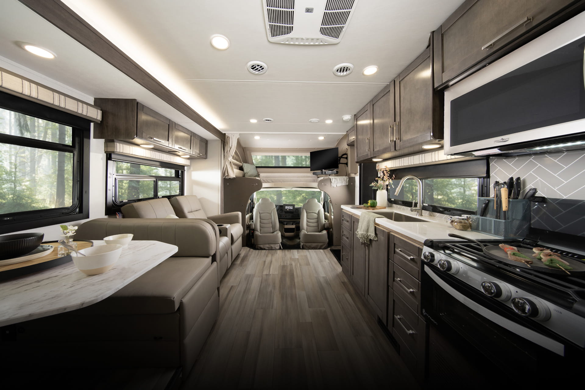 Entegra Coach Class C interior with kitchen