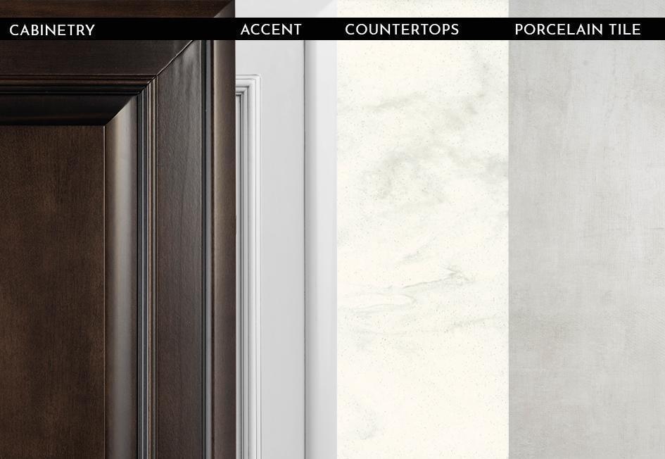 2023 Anthem - Auburn Glazed Maple with Linen Overhead Cabinets and Tapestry Bianco Matte Finish Porcelain Floor Tile